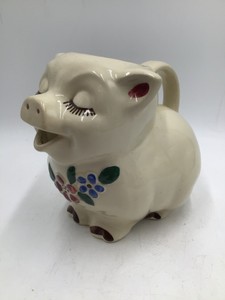 Vintage Smiley Pig Creamer Pitcher Patented USA Floral Design