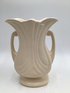 Vintage Cream Ceramic Vase with Applied Handles Fluted Lily Design USA 48-3