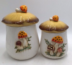 Vintage Sears 1978 Mushroom Canister Set Japan Ceramic Toadstool Lids