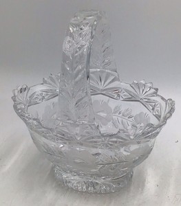 Crystal Basket Hand Cut Floral Design Made in Poland