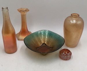 Vintage Iridescent Orange Amber Glass Group Carnival Glass