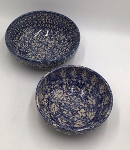 Vintage Rimosa Mariposa Blue Spatterware Ceramic Bowls Set Speckled Glaze