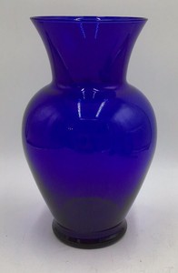Vintage Cobalt Blue Glass Vase Flared Rim Bulbous Body Blown Style