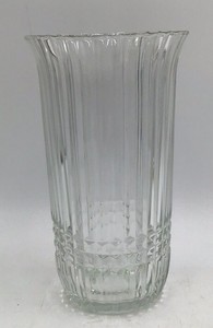 Vintage Green Rim Clear Glass Vase Fluted Scalloped Top FTD 1986 Copyright