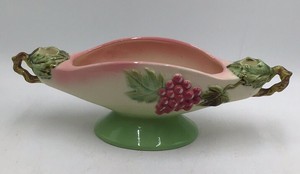 Vintage Tokay USA Pink Grape Leaf Boat Planter Relish Dish Applied Handles