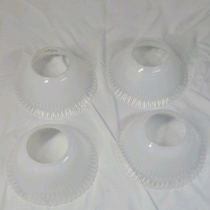 Vintage White Milk Glass Lamp Shades Set Ruffled Ribbed Scalloped Edge 4 Pieces