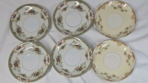 Vintage Floral Saucer Set Gold Trim Hand-Painted Roses & Bouquets 6 Pieces