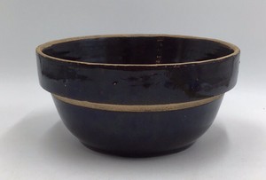 Vintage Black Glazed Ceramic Bowl Tan Rim Drip Glaze Rustic Style