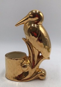 Vintage Gold Luster Ceramic Bird Planter  Heron or Crane Style