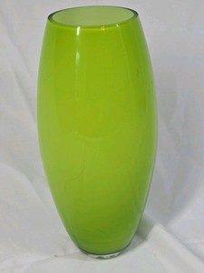 Vintage Green Glass Vase  Lime Oval Shape