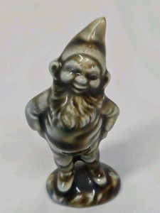 Vintage Ceramic Gnome Figurine  Brown Drip Glaze