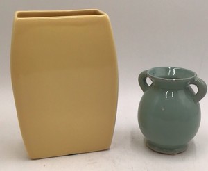 Vintage Haeger Pottery Vases  Yellow Rectangular & Turquoise Handled