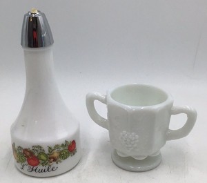 Vintage Gebeco Milk Glass Oil Cruet & Grape Cluster Creamer