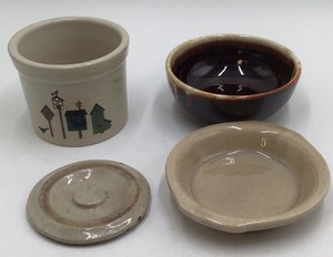 Vintage Bellmira Pottery Mismatched Pieces  Lidded Crock & Drip-Glaze Bowl