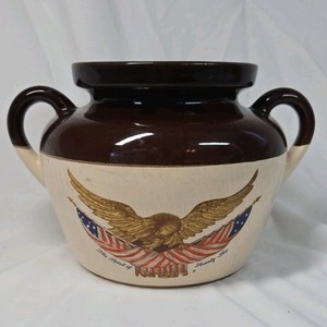 Vintage Patriotic Pottery Crock  Eagle & Flag Design (No Lid)