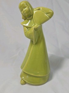 Vintage Ceramic Chinese Lady Figurine  Green with Fan Pose
