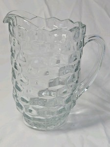 Vintage Depression Glass Pitcher  Clear Cube Block Pattern