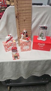 Coke Bear Figures, Snow Village Billboard- Soda Fountain