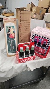 Coca Cola Thermometer, Cookie Jar and Tins