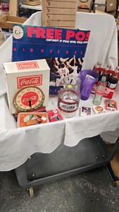 Coke Clock, Pitcher, Bottles, Cards