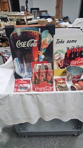 Coke Picture, Bottles, Bucket, Tins,