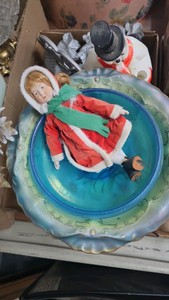Vintage dcor bowl, Doll, Snowman, Wall Shelfplanter