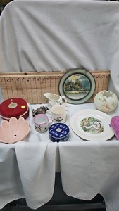 Ruffled Table Vase, Various Vintage Dishes