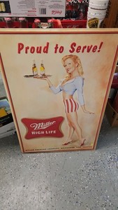 Miller High Life, Metal Sign with Server