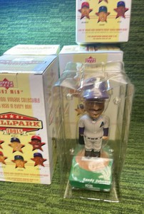 Lot of 4 Bobble Heads, Randy Johnson, Roberto, Alomar, Jason Giambi, and Luis Gonzales in the Box 2002 Upper Deck, Ballpark Idols (4 total)