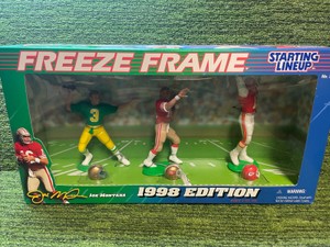1998 Edition Starting Lineup, Joe Montana Throughout the Years at Notre Dame, San Francisco, Kansas City Chiefs (3 Figures in one Box)