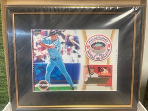 2003 Upper Deck Authentics Autographed Memorabilia Pat Burrell Framed Numbered 150 with Veterans Stadium Patch- Philadelphia Veterans Stadium- Very COOL Patch, Nice Piece