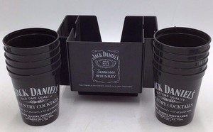 Vintage Jack Daniels Plastic Cups with Napkin Straw Holder  Country Cocktails Promotional