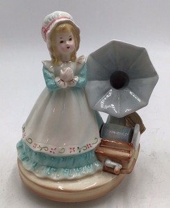 Vintage Josef Musical Figurine  Girl with Phonograph