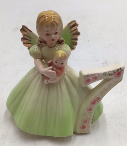 Vintage Josef Musical Figurine  Angel with Baby and Number 7 Harp