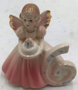 Vintage Josef Birthday Angel Figurine  Number 6 Birthday Girl