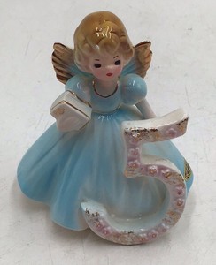 Vintage Josef Birthday Angel Figurine  Number 5 Birthday Girl