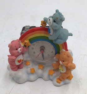 Vintage Care Bears Clock Figurine  Rainbow Cloud with Bears