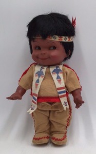 Vintage Native American Style Doll  Boy with Feather Headdress
