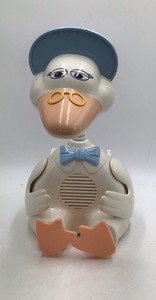 Vintage Mother Goose Storyteller Lamp  White Plastic Granny Duck with Blue Hat and Speaker Grille