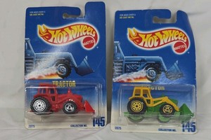 New in Package Vintage Hot Wheels Tractor  Red and Yellow Diecast Models on Original Blister Cards