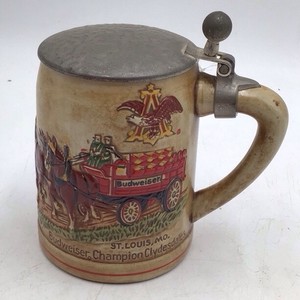 Vintage Budweiser Champion Clydesdales Stein  Ceramarte Made in Brazil with Wagon Scene