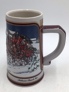 Vintage Budweiser Clydesdales Winter Hitch Stein  1989 Collectors Series Handcrafted