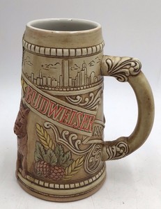 Vintage Budweiser 1980 Stein  Handcrafted Limited Edition with City Skyline & Hops Design