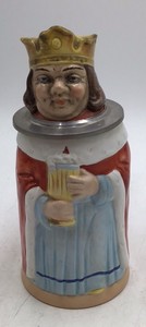 Vintage King Character Character Stein  Ceramic with Crown Lid & Pewter Handle