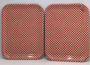 Vintage Red Gingham Check Metal Serving Trays  Pair of Rectangular Trays