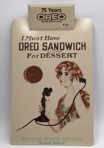Vintage Oreo Clipboard  75 Years Oreo Advertising with Woman on Phone Scene