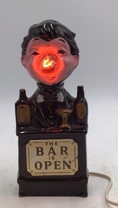 Vintage Ceramic The Bar is Open Figurine Lamp  Japan Mark