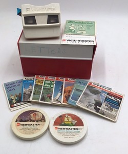 Vintage View-Master Viewer and Reels Set  GAF Model with Travel and Cartoon Themes