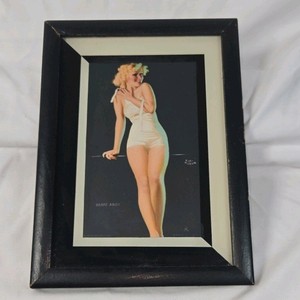 Framed Earl Moran Pin-Up Print  Shape Ahoy Blonde in White Swimsuit