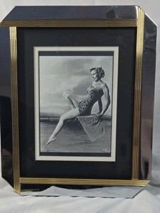 Framed Marilyn Monroe Beach Photo Print  Black and Gold Frame